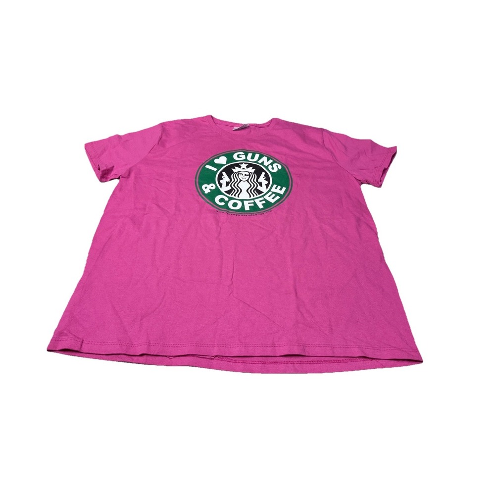 I Love Guns and Coffee Pink Short Sleeve T shirt Large 1n